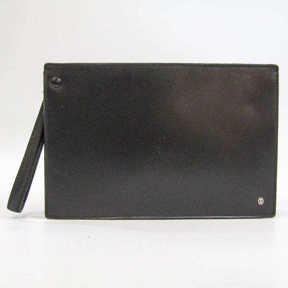 CARTIER Must Men,Women Leather Clutch Bag Black